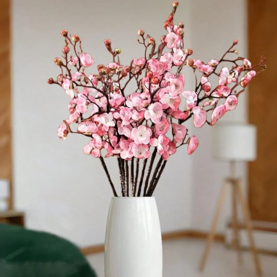 SATYAM KRAFT 3 Sticks Artificial Blossom Flower Bouquet Sticks for Home Decor, Bedroom, Living Room, Table, Balcony, Office, Wedding, Pooja, Anniversary Decorations – Pink